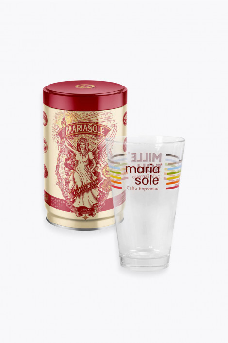 MariaSole Caffè Crema 250g Dose & Latte Macchiato Glas zum Aktionspreis