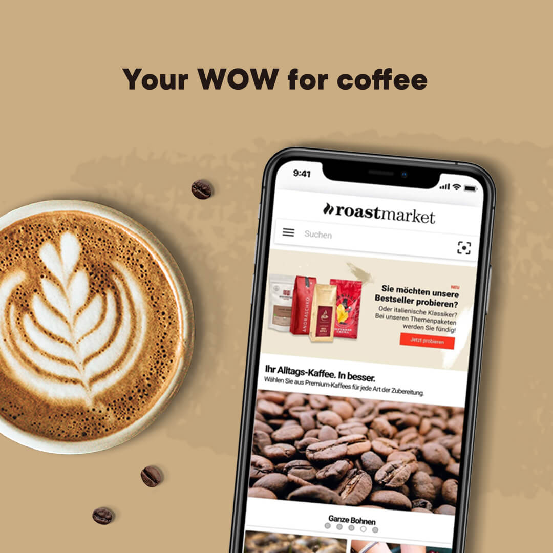 roastmarket App mit Cappuccino