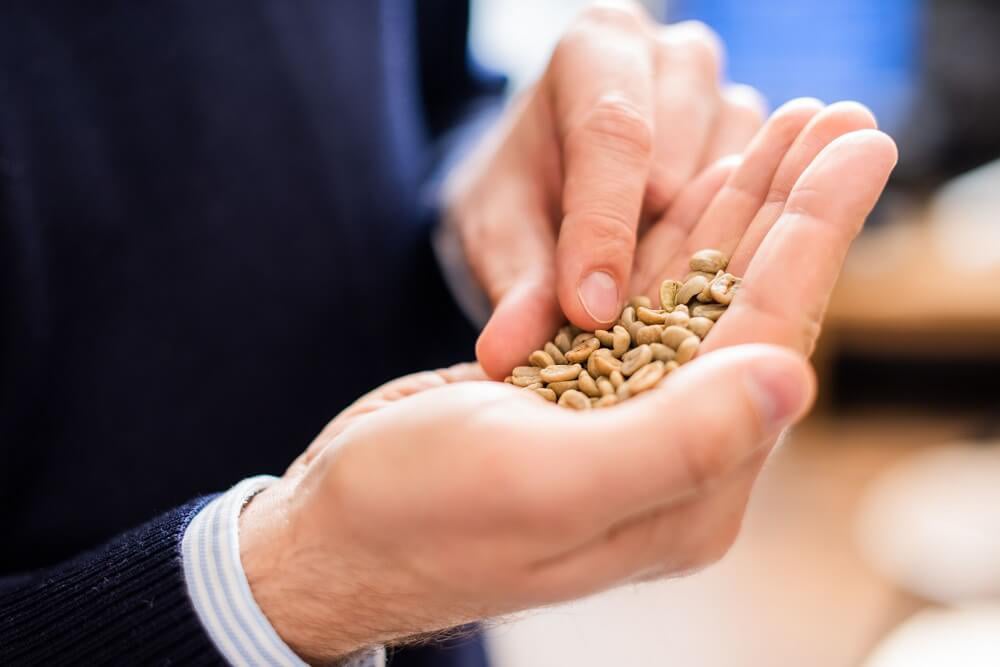 Kaffeesbohnen auf der Hand