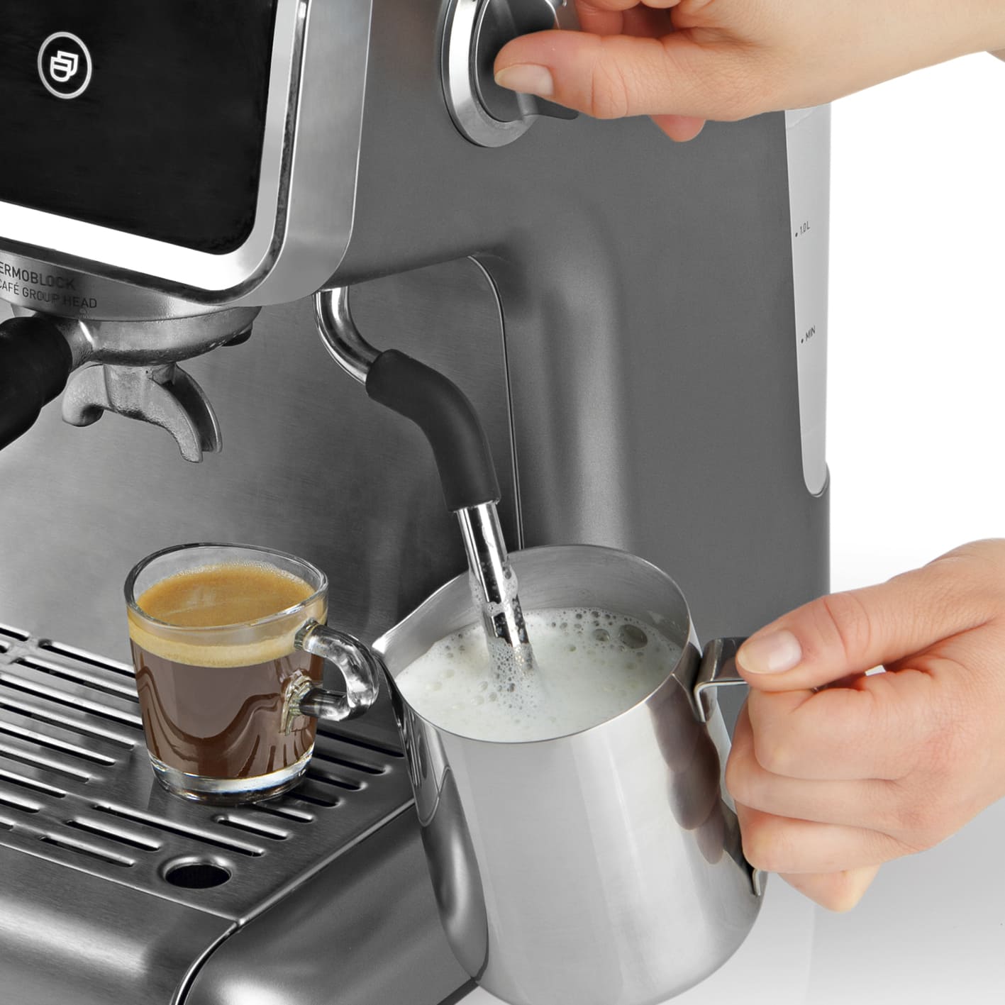 BEEM Siebträgermaschine Grind Profession Edelstahl/ Schwarz mit Mahlwerk