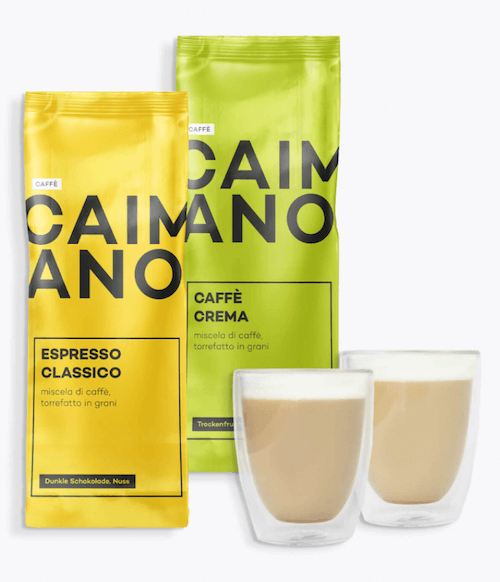 roastmarket Geschenkset mit Caimano Kaffee und anna&finn Cappuccinogläsern
